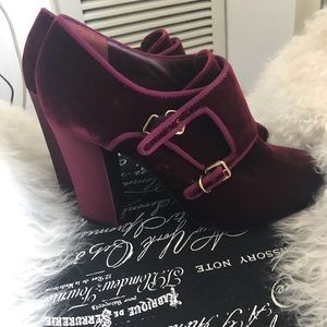 Burgundy velvet Tory Burch booties